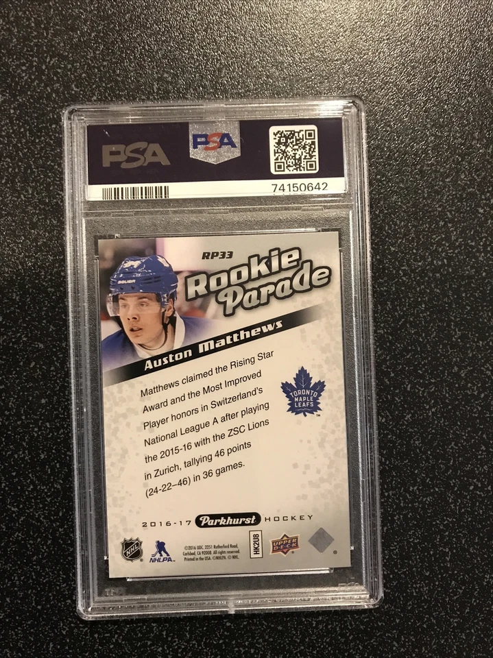 Auston Matthews 2016 U.D. Parkhurst Rookie Parade Gold 99/99 PSA 9 #RP33 - Image 3 of 3