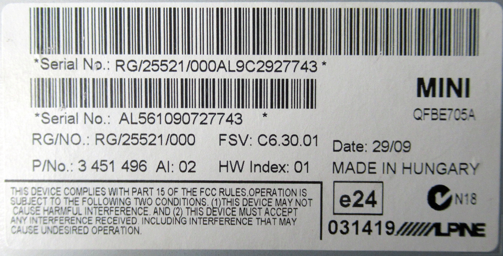 Genuine Used MINI Sat Nav Navigation Display for R56 R55 R57 - 9189507 ...