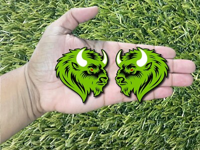 Bison Buffalo Emblem Badges Red Eyes White Horns Lime Green on Black Aggressive