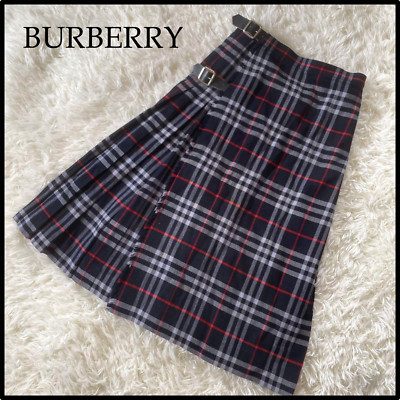 Burberry Skirt Nova Check Long Skirt Navy Wool made in
