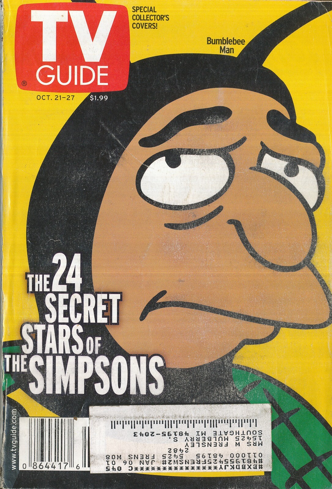 2000 TV Guide Oct 21-27 Bumblebee Man Detroit Edition Fair-Good Condition