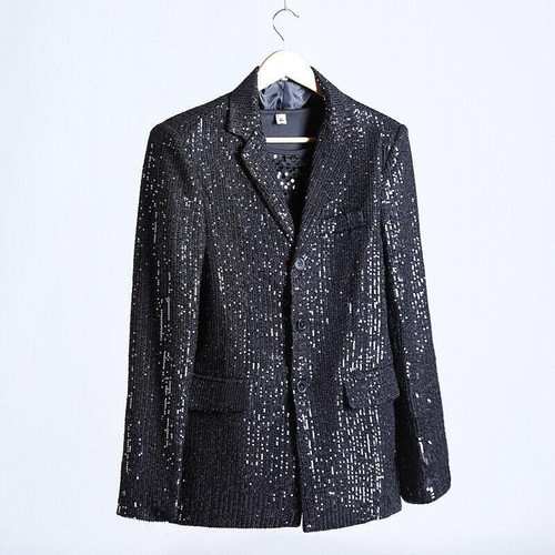 Men Sequin Suit Blazer Three-Button Lapel Jackets Dinner Prom Party Wedding Chic - Picture 18 of 20