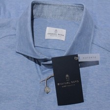 Emanuel Berg NWT Marseille Casual Button Down Shirt Size 44 17.5 XL in Blue