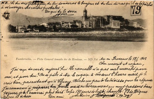 CPA AK FUENTERRABIA Vista General tomada des de Hendaya SPAIN (744408) - 第 1/2 張圖片