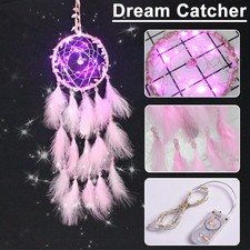LED Light Dream Catcher Handmade Feather Hang...
