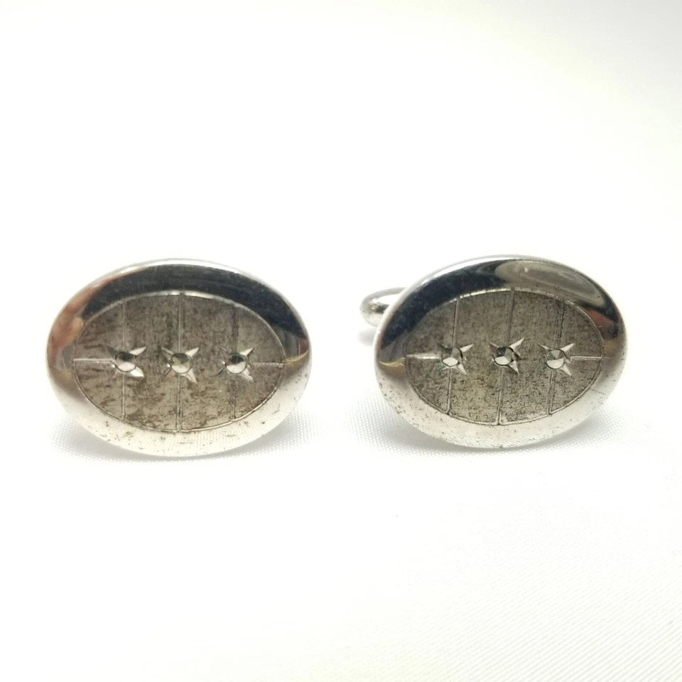 Винтажные запонки Speidel из стерлингового серебра США с овальным дизайном со вспышкой звездообразования с гравировкой - Изображение 2 из 4