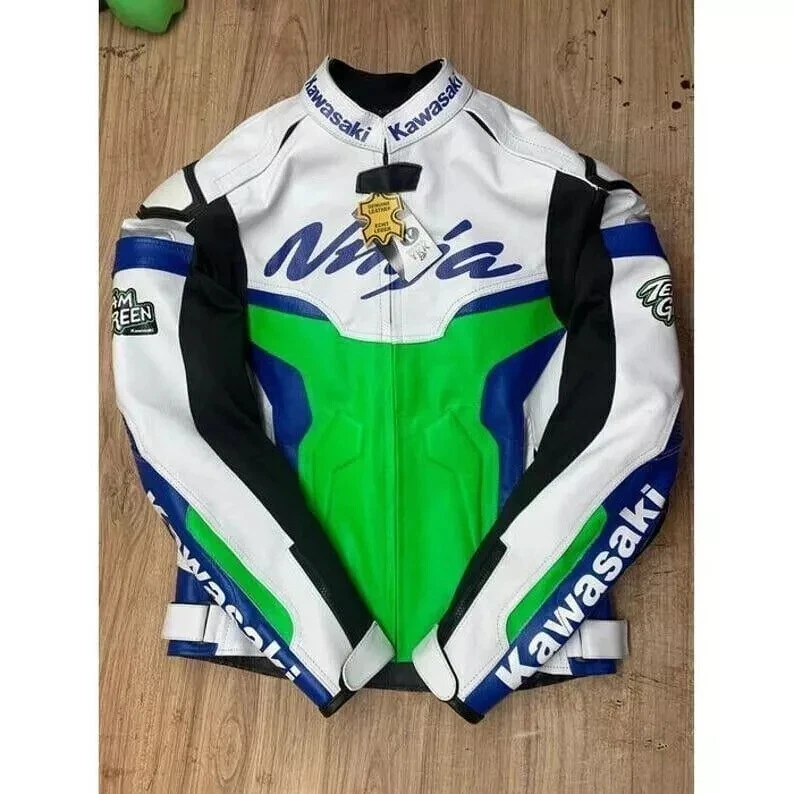 Kawasaki Racing Motorcycle Leather Jacket Biker Genuine Cowhide Leathers - Image 2 of 4