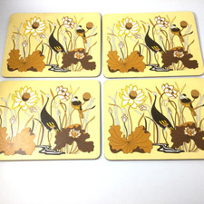 Vintage Marks & Spencer Small Boards Cork Placemats Flowers Birds Set of 4 UK