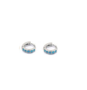 Authentic 2Pcs Silver Gold Plated Blue Turquoise Huggie Hoop Earrings Men Women gift I33
