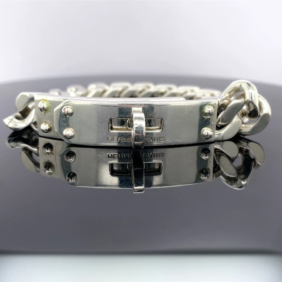 Brazalete Hermès Paris Kelly Gourmette modelo mediano de plata de ley $3700 venta al por menor Foto 2 de 4