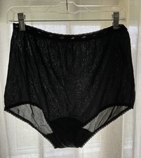 Vintage 70s Womens Large Sheer Nylon Lace Mushroom Gusset Panties Black Granny