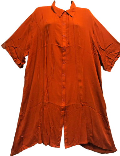 Nwt SACRED THREADS boho orange crinckled rayon sharkbite TOP TUNIC 3X Free shipp - 第 1/6 張圖片