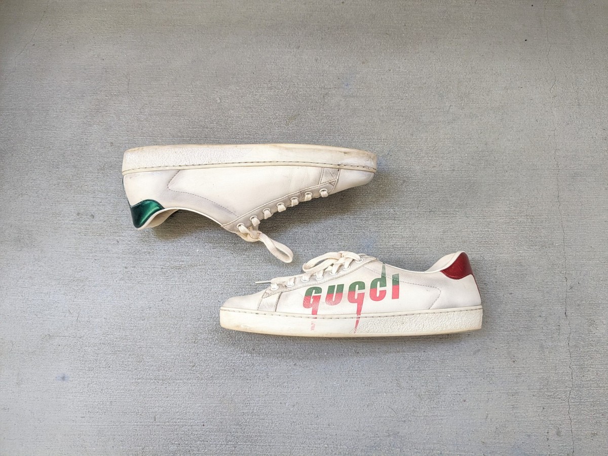 Gucci Ace Sneakers Men US 9 White Leather Shoes Low Tops Italy