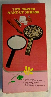Vintage * Two 4.5'' Nesting Mirrors * Brown Acrylic w/ Gold Details  * Hong Kong