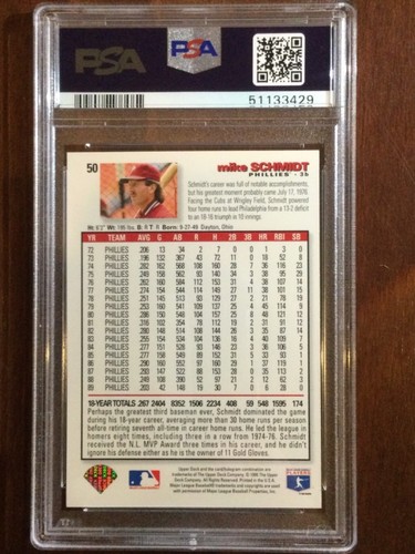 1995 Collector’s Choice — Mike Schmidt — HOF Inductee— MINT PSA 9 — pop 22 (all) - Picture 2 of 3