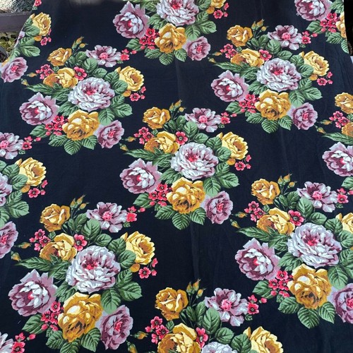Rose bouquet fabric Curtain Upholstery Black yellow red green W 48" L 68" - Picture 7 of 10
