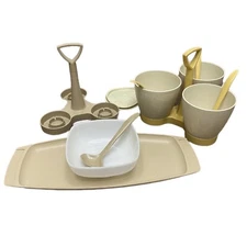 VTG Tupperware Lot Condiment Caddy Almond Gold 757 Chip and Dip Snack Tray 771