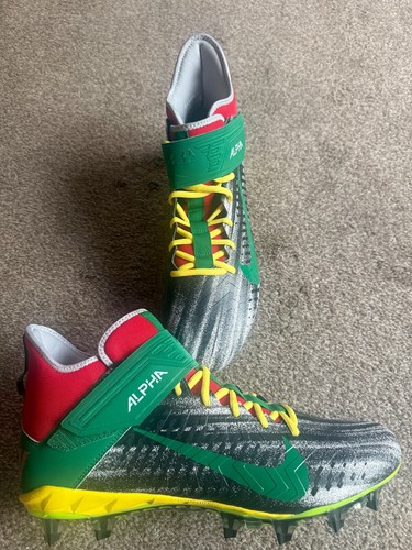 NIKE Alpha Menace Pro Mid Green and Red Football Cleats Size 15 Custom Sample - Picture 2 of 11
