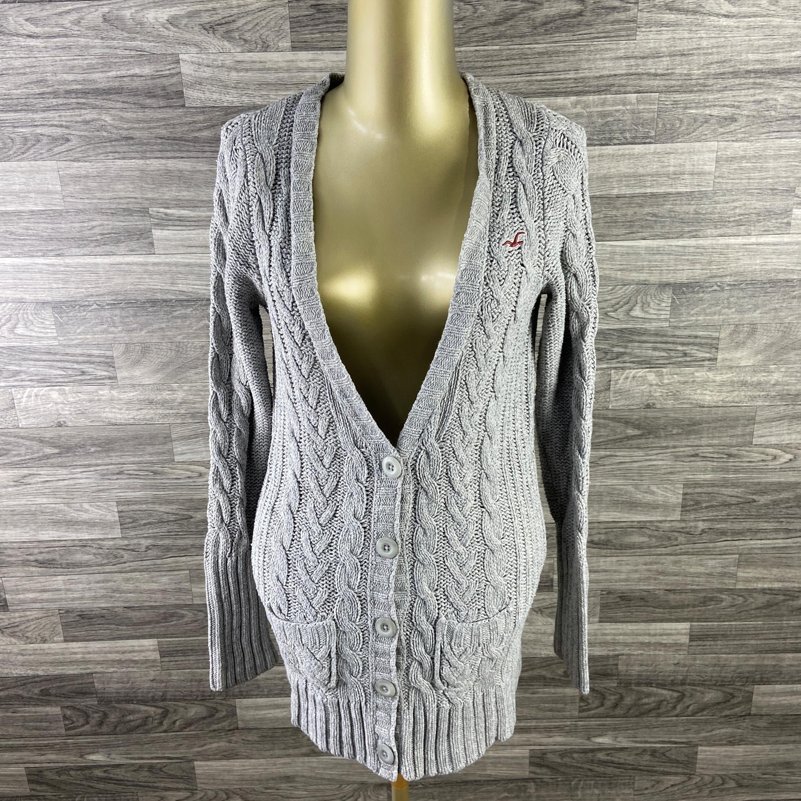 Hollister Grey Angora Rabbit Hair Button-Up Cardigan Sweater Women's Size L