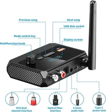 Bluetooth 5.3 Receiver, RCA Bluetooth Adapter, Low Latency & HD Music Audio
