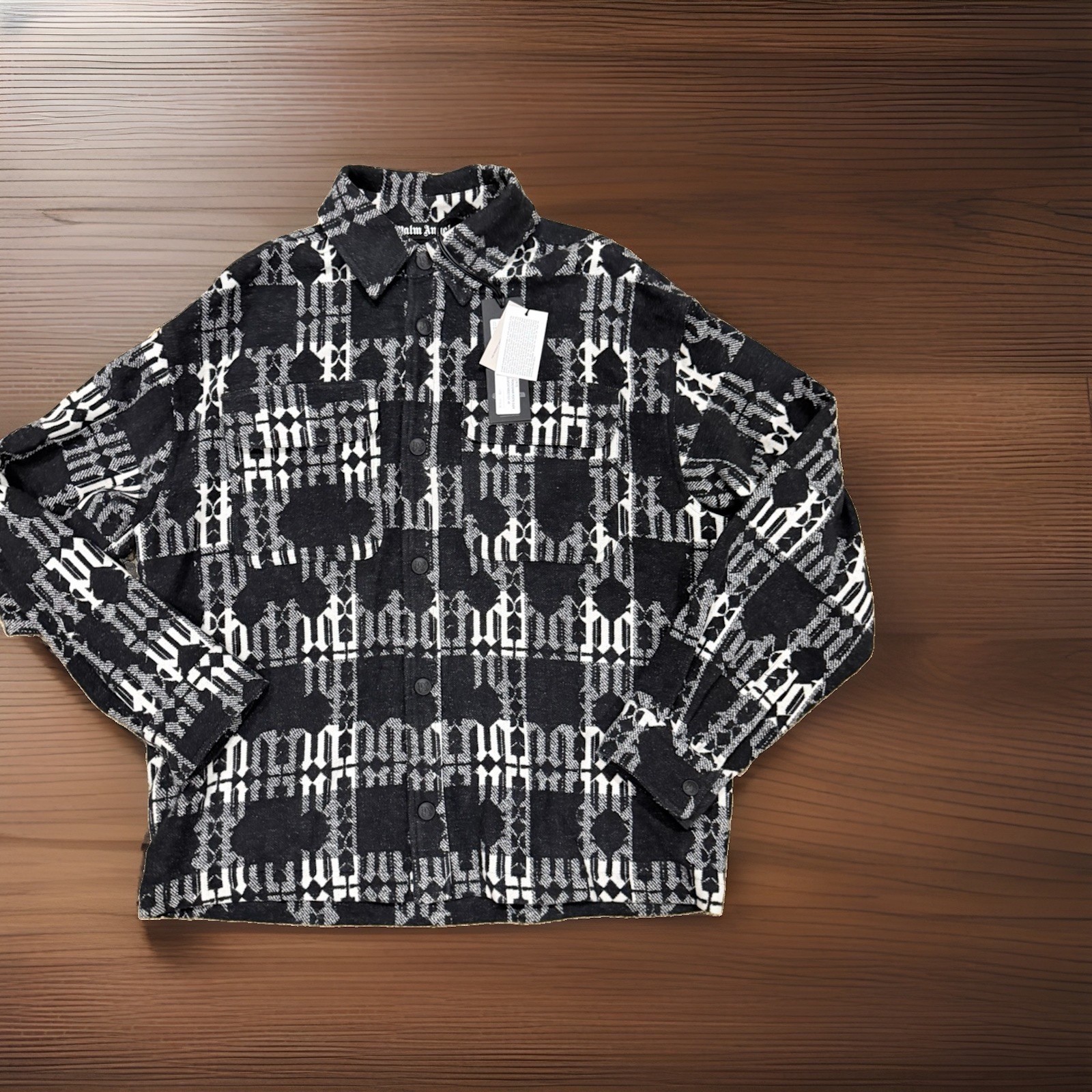 Palm Angels Check Monogram Overshirt Black White Size 48 NWT $1105 MSRP - second product detail image