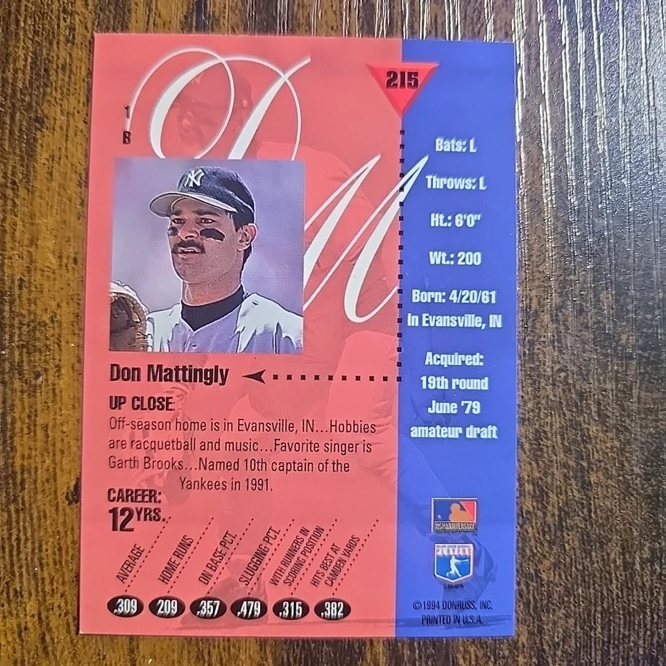 1994 Studio #215 Don Mattingly New York Yankees - Image 2 of 2