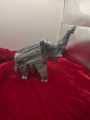 Larger Grey Vintage Hand Carved Marble/Onyx Elephant Figurine