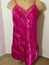 Rare Vtg LOVERS Shiny SATIN Slip Babydoll Nightgown Nightie Chemise Pink Lace S