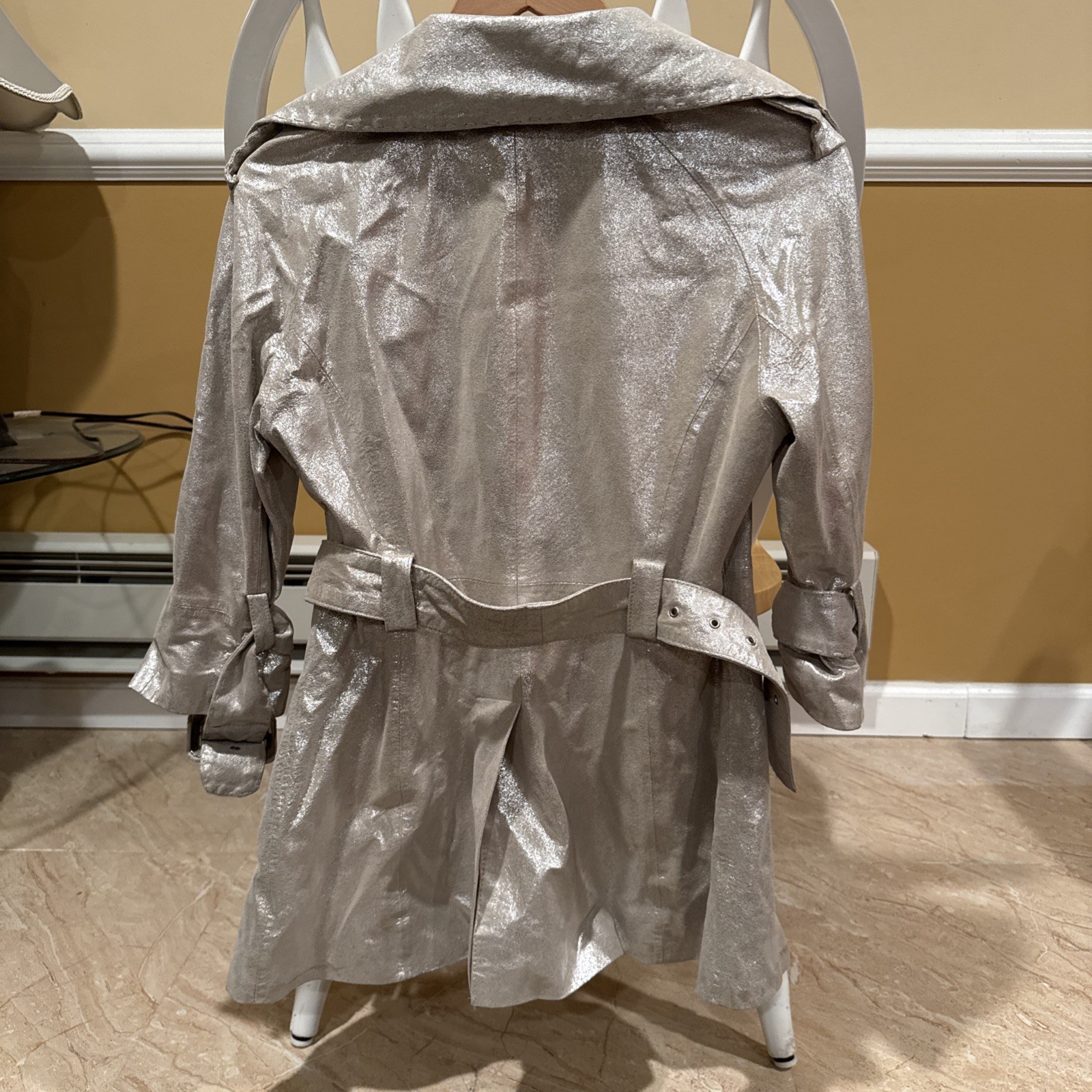 Bebe Silver Gray Belted Button Up Collared Jacket… - image 9