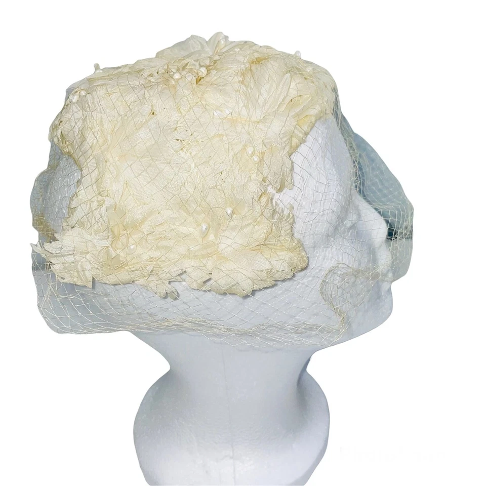 Sombrero Corona Marfil Vintage Años 50 60 Red Floral Perlas Nupcial Baile Disfraz Teatro Foto 2 de 4