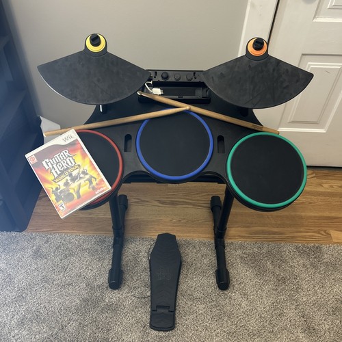 Nintendo Wii Guitar Hero Drum Set w/ Foot Pedal, World Tour Game, Sticks Read