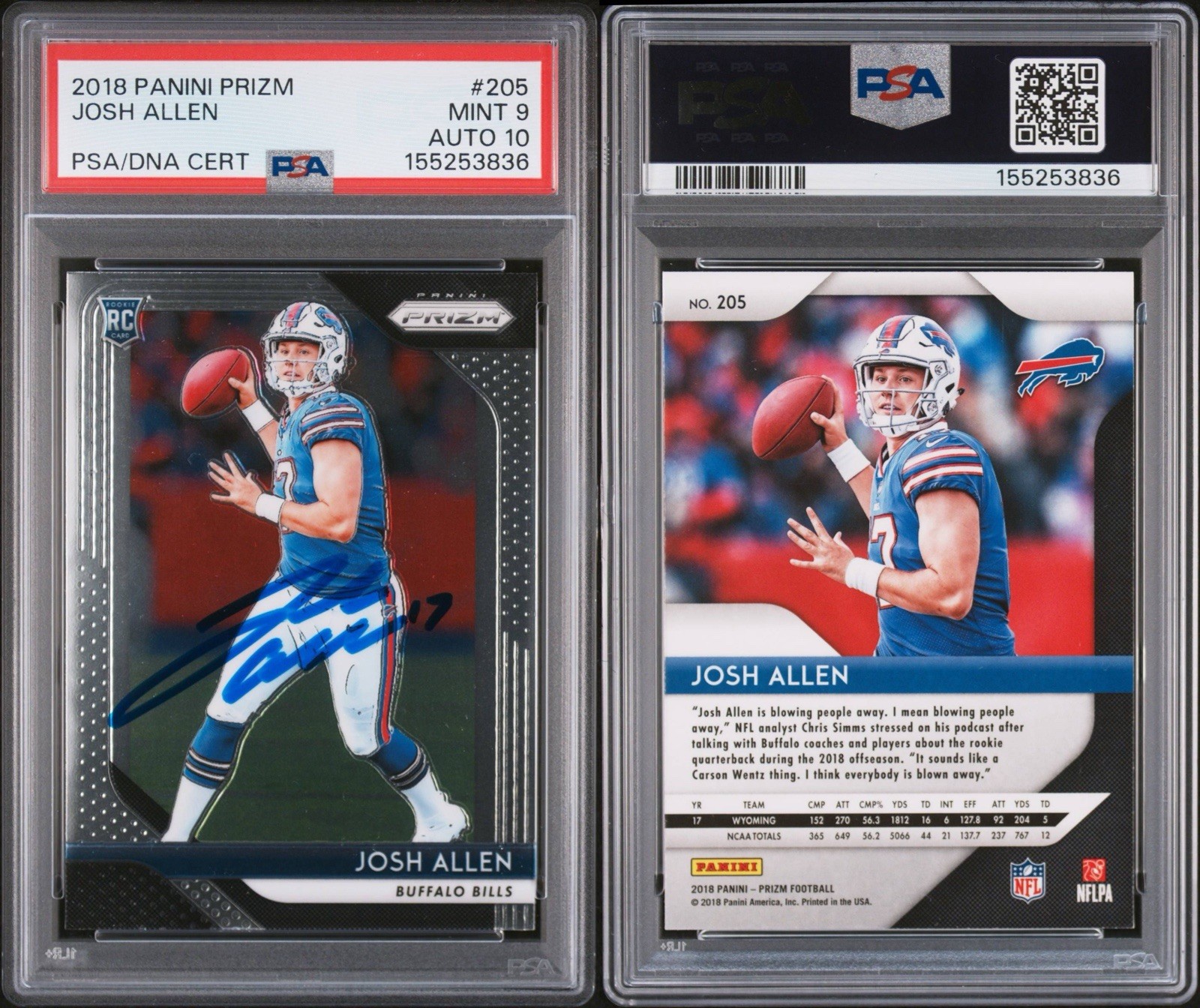 2018 Prizm Josh Allen Autographed Rookie Card PSA 9 DNA AUTO 10 #155253836 view 3