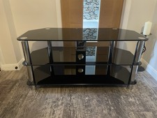 TV Stand Black Glass with Chrome Frame
