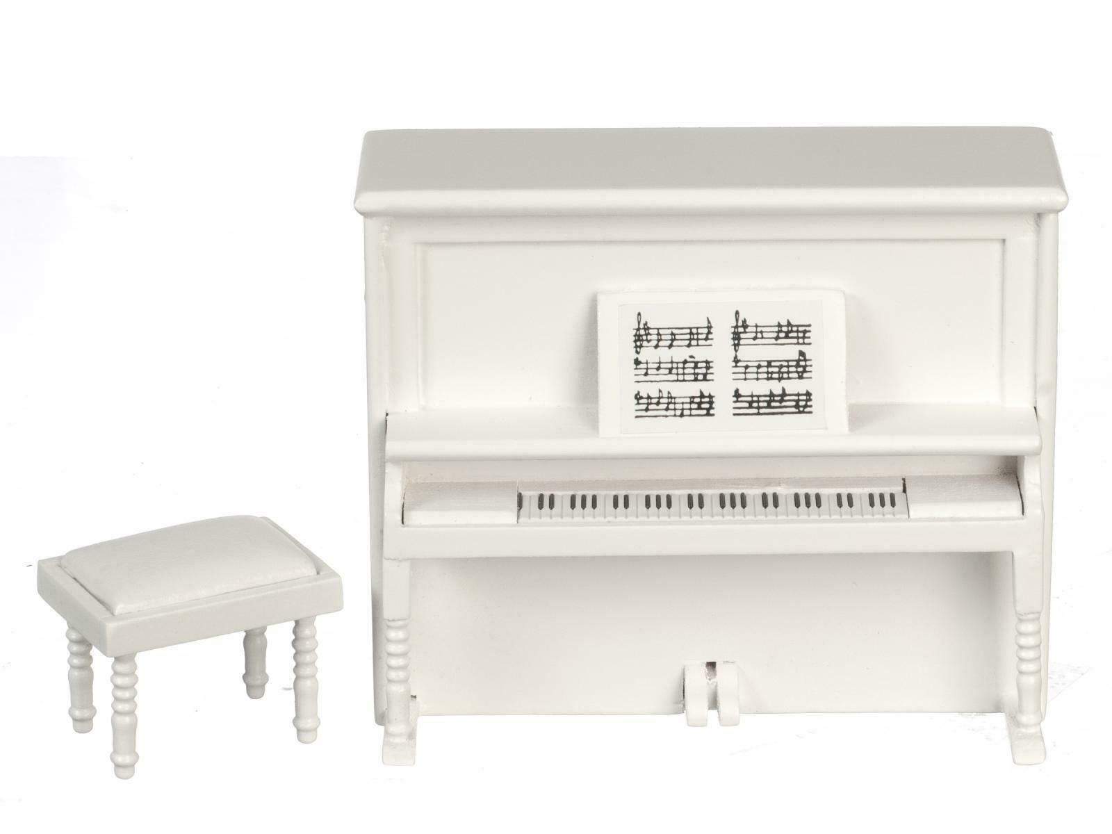 Dolls House Piano & Bench Miniature White Upright Music Room Theatre Furniture
