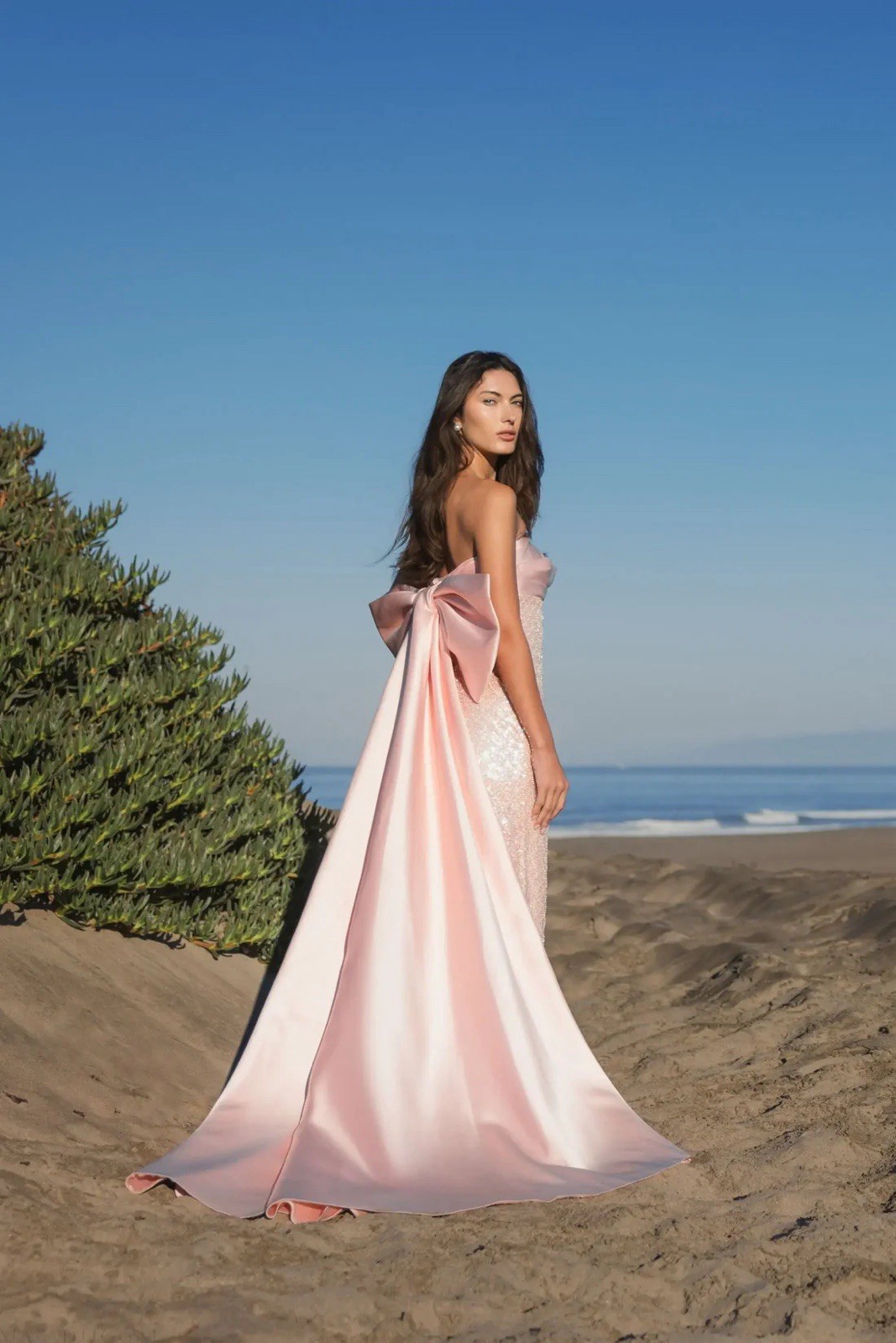 Mac Duggal Size 4 Strapless Sequins Embellished Gown Back Bow Blush  37011 $998