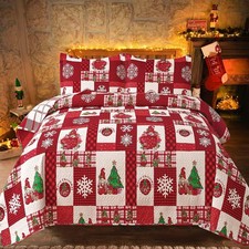 Christmas Quilt Set Queen Size Bedding - Red Plaid Xmas Bedspread