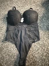 Victoria s Secret Black Lace Teddy Bodysuit XL Padded Cups Lingerie NWT