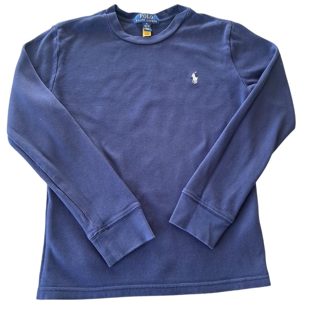 PONY T shirt Ralph Lauren ragazzo maglia waffle manica lunga blu navy taglia 10 12