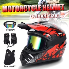DOT Motocross Helmet Off Road Pitbike Dirtbike Helmet w/ Goggles/ Gloves/ Mask L