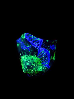 PSYWORK Schwarzlicht Behelfsmaske Neon ''Pandemie'', Gr. S Gesicht mit Motiv