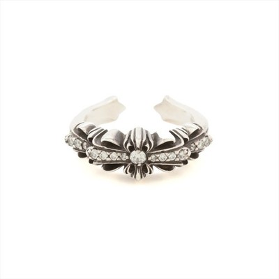 Chrom Herzen Baby Classic Double Floral Stoff Pave Diamanten Ring 925 3,5g
