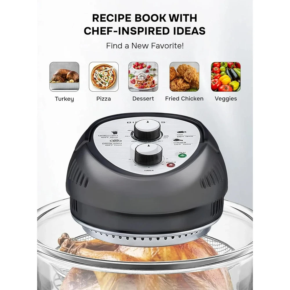 16Qt Black Air Fryer Toaster Oven Combo with Convection & Rotisserie