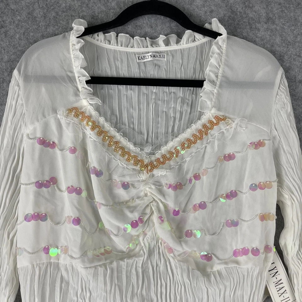 Top Kaelyn Max II de Colección Años 90 para Mujer 1X Lentejuelas Malla Cuentas Arrugado Artesanal Hada Foto 2 de 4