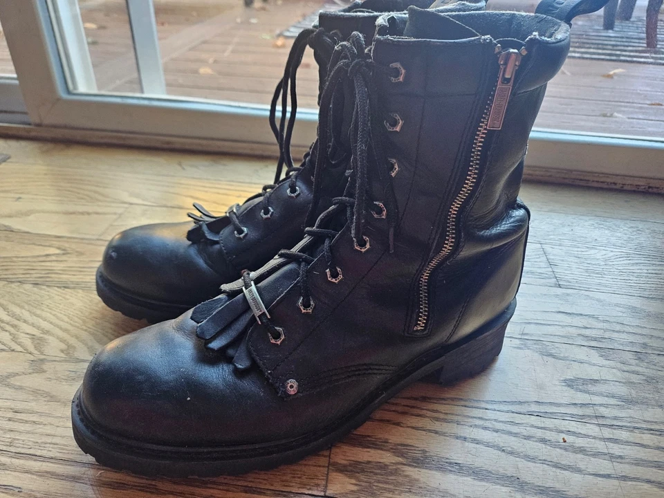 Harley-Davidson Men’s 14 Black Motorcycle Boots Zip Up Leather Broken Loop - Image 3 of 4