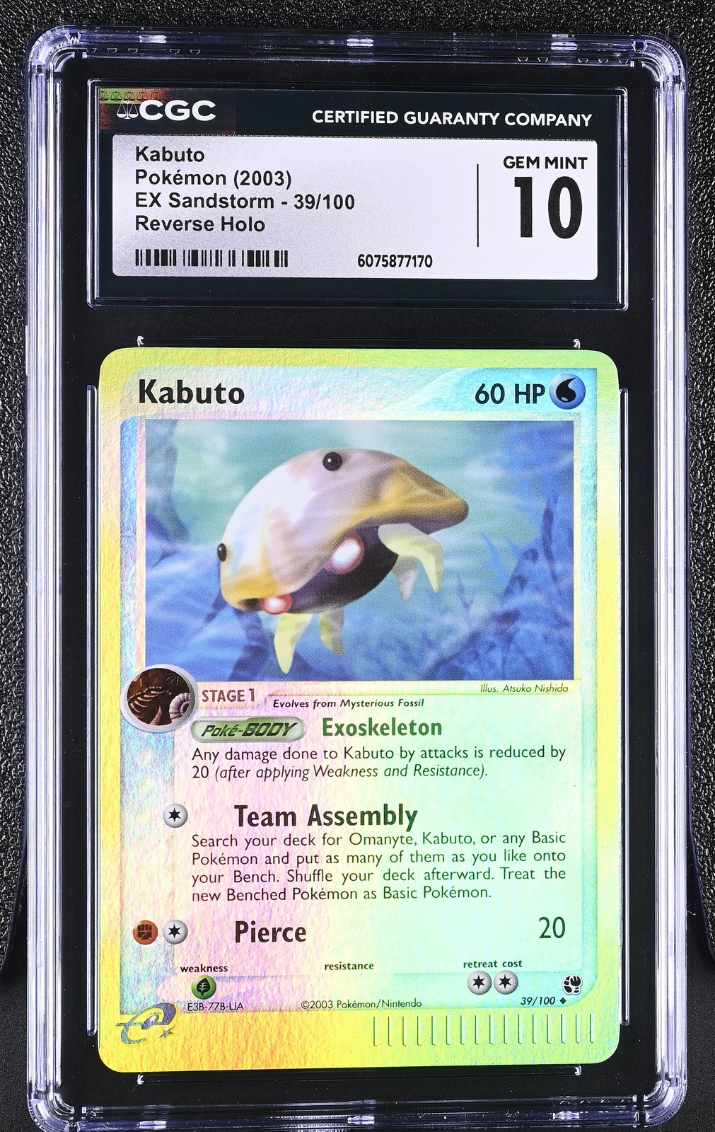 CGC 10 GEM MINT Kabuto 2003 EX Sandstorm 39/100 Reverse Holo Pokemon Card