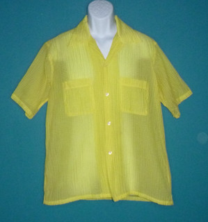 Vtg 50s Penneys Towncraft Sheer Nylon Seersucker Casual Shirt Loop Collar L/XL