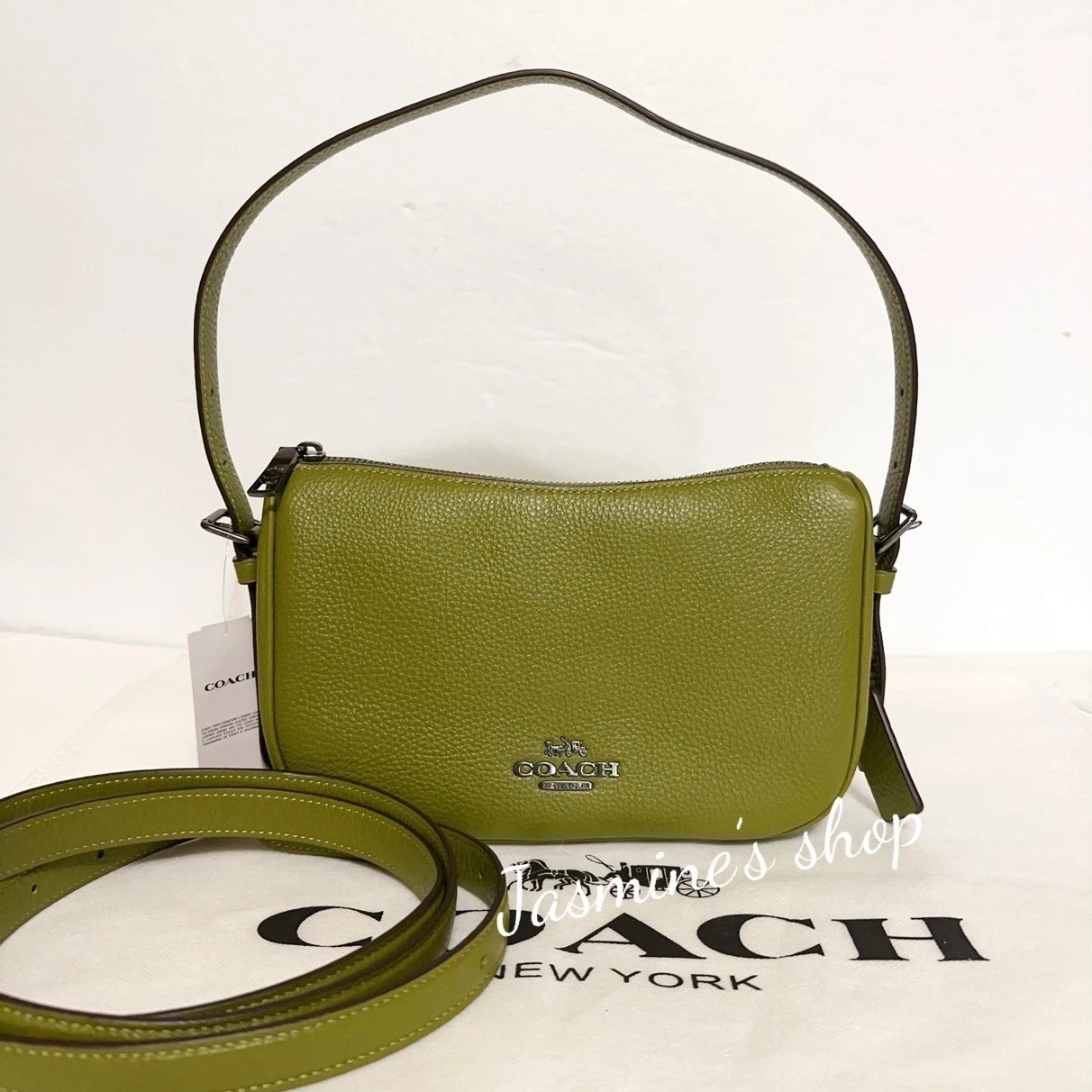 Borsa Coach CY707 Kailey tracolla tracolla nuova con etichette raffinata pelle ciottoli oliva brillante
