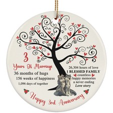 3 Years Love Ornament Happy 3rd Anniversary Cute Wolf Couple Christmas Gifts