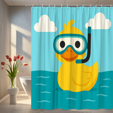 Cute Yellow Duck Snorkeling Shower Curtain for Kids Bathroom Decor