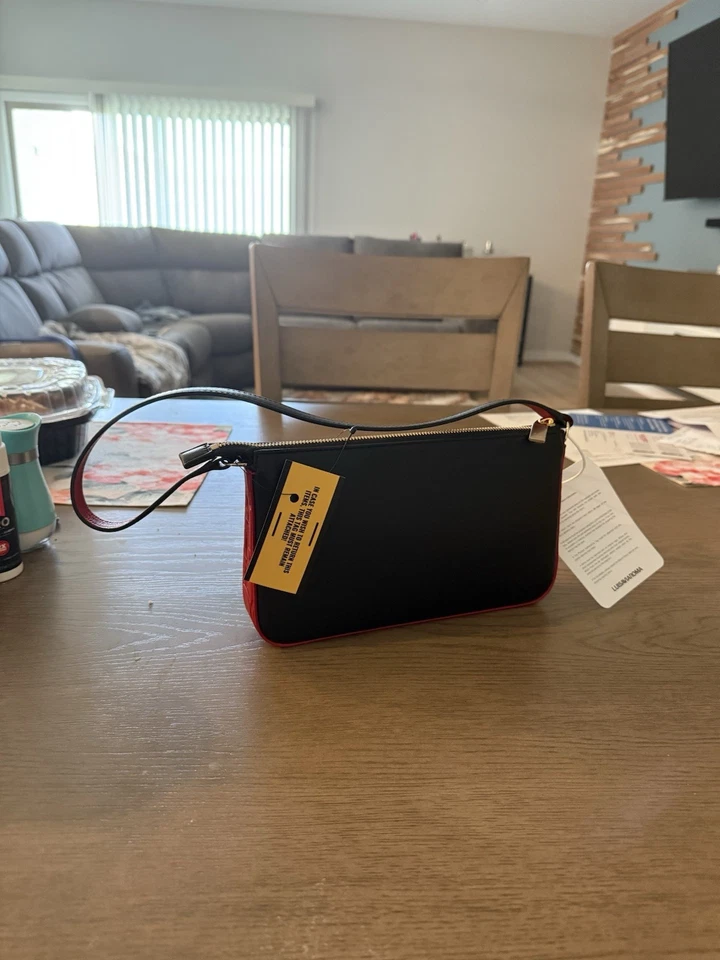 Leather Purse Top Zip Closure Red Lipstick Signature On Side Made In Italy New - Image 4 of 4